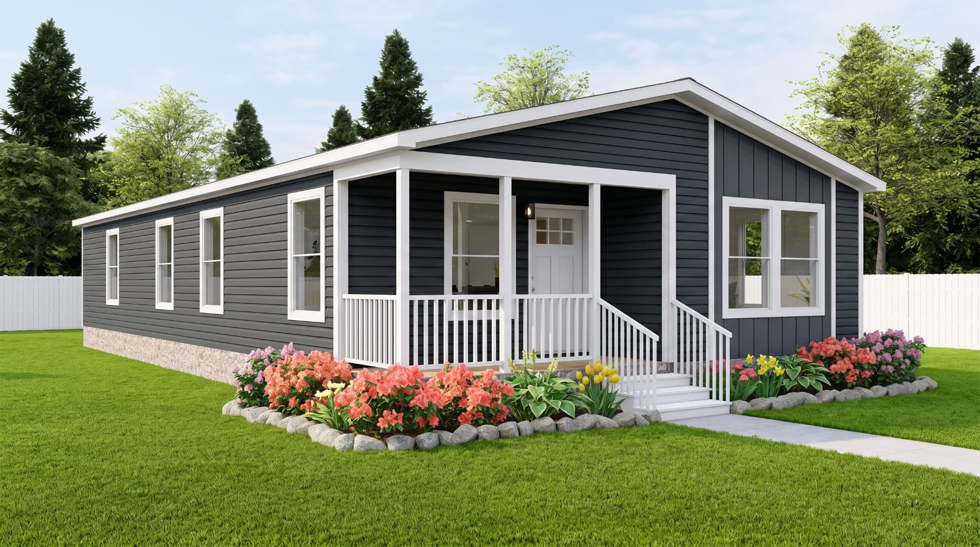 Sherman Buildings modular home exterior in spring