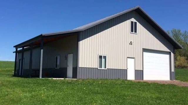 Pole shed with eave lean-to and loft