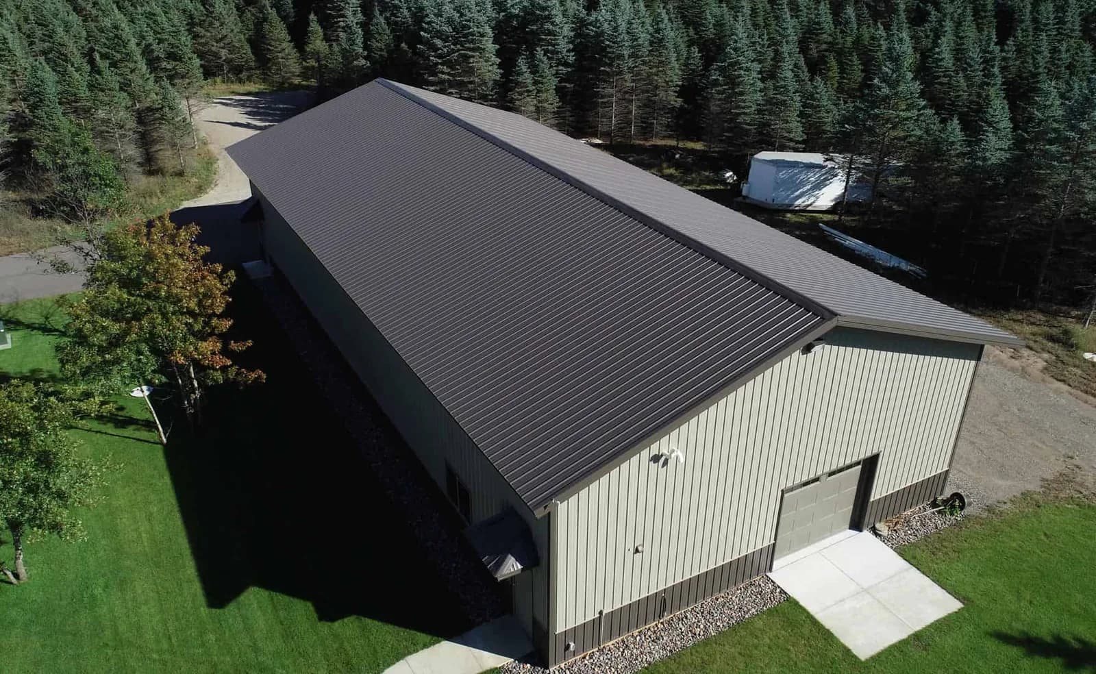 Great pole barn exterior on a grass lot