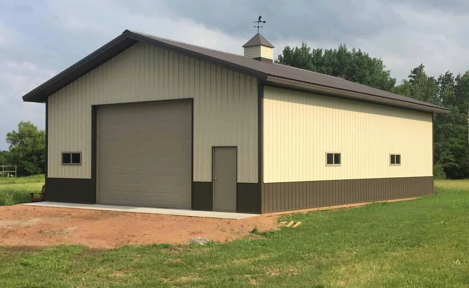 Pole barn exterior with metal siding
