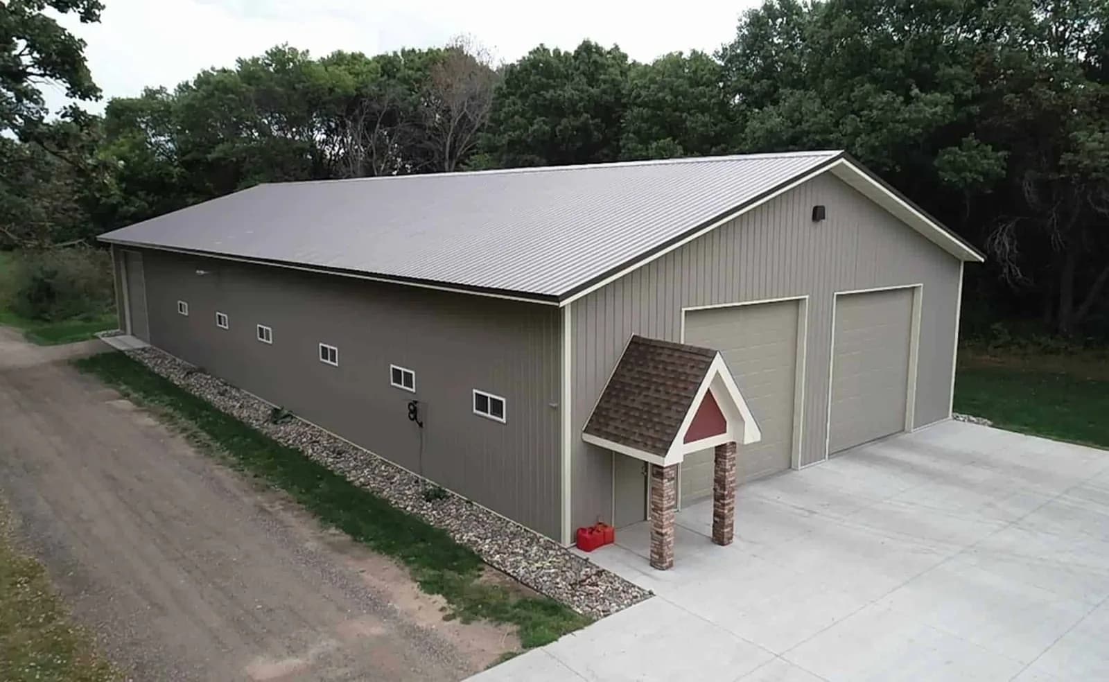 Pole barn exterior front view
