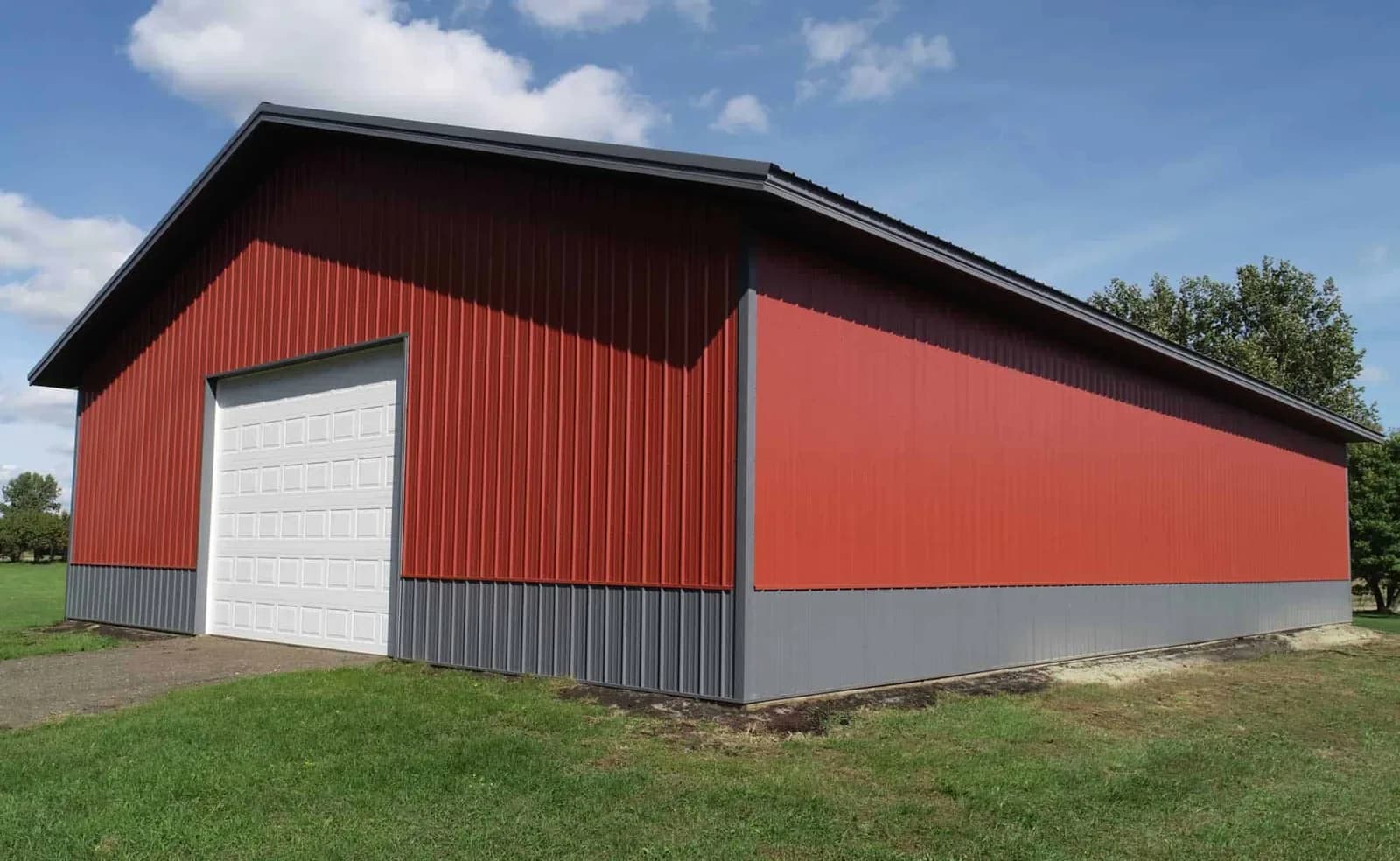 Sherman pole shed exterior with overhead door
