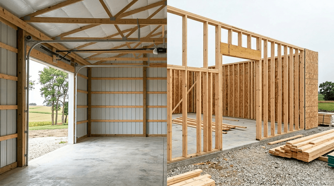 Post-frame construction compared with stick-built construction