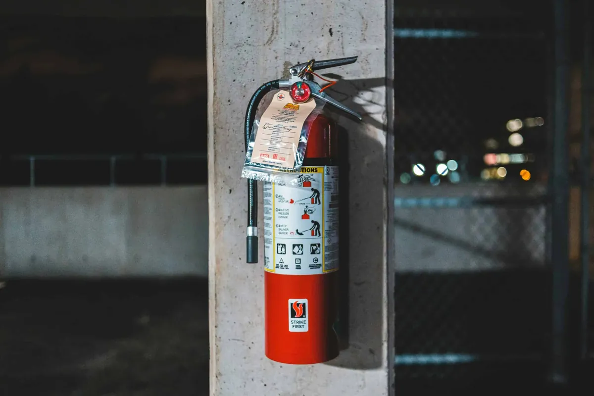 fire extinguisher on wall
