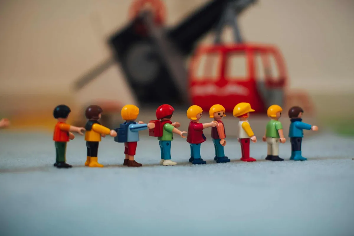 lego figures in a line