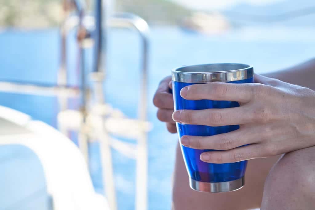 drinking coffee on a boat